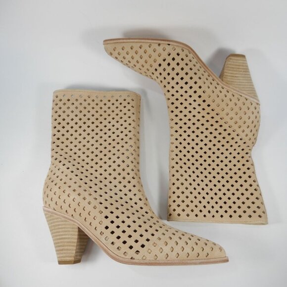 PAIGE Layla Bootie Boots Size 6.5 Laser Cut Sand Suede Leather NEW $398 - Picture 5 of 10